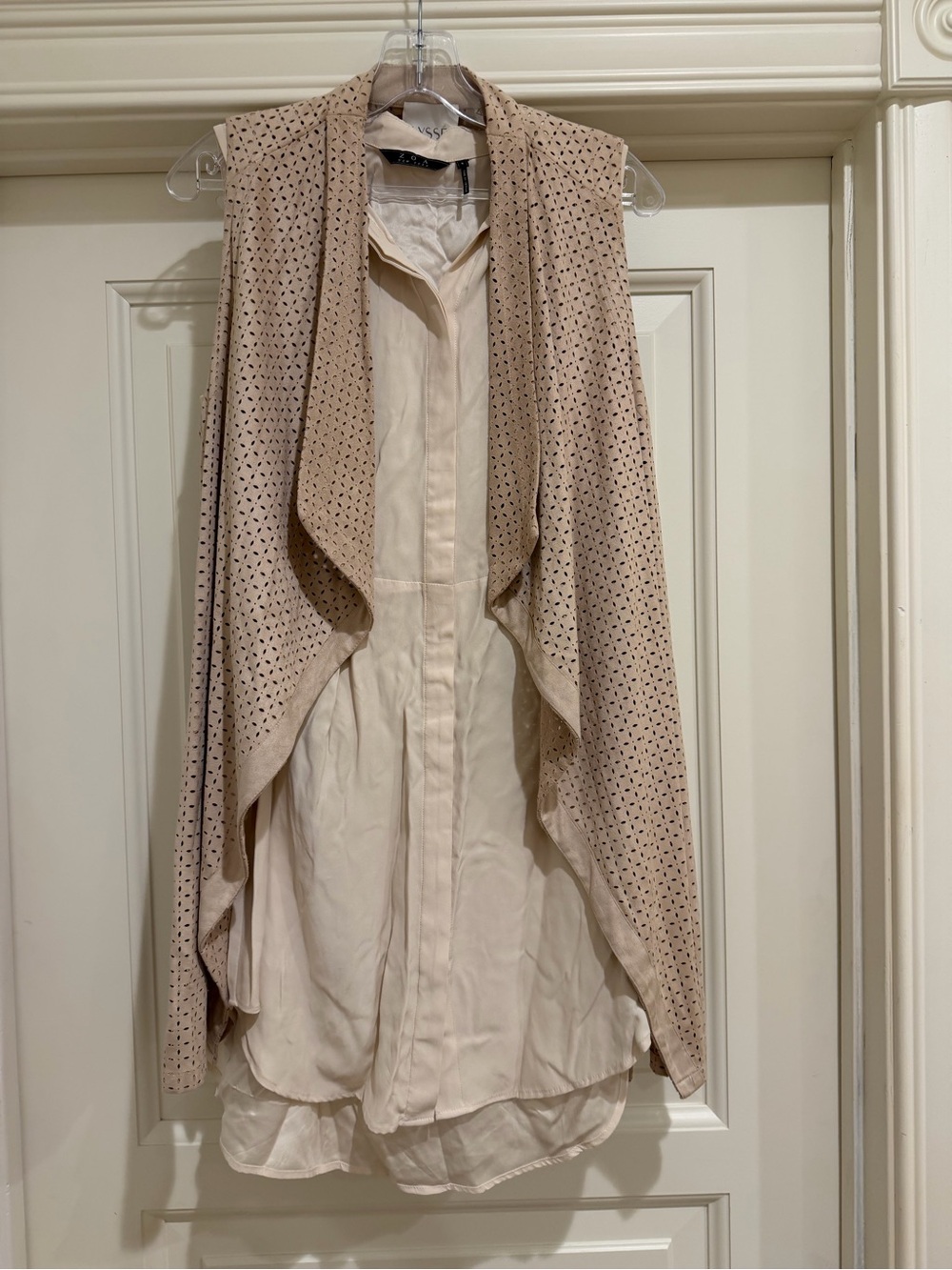 Lysse Faux Suede Laser Cut Vest + ZOA Shirt Dress 2 Piece Set S